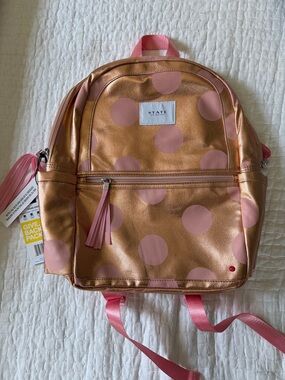STATE Kane Kids Metallic Rose Gold + Pink Polka Dot Backpack